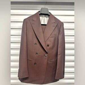 SuitSupply Burgundy Double-Breasted Tailored Fit Havana Suit